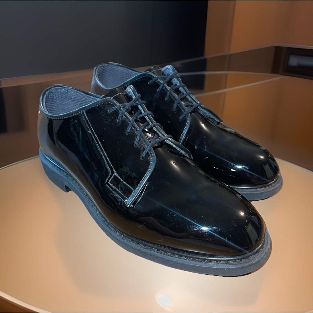 Bates High Gloss Oxford Shoes Men 6.5 3E‎ Black Shine Military Wedding Formal